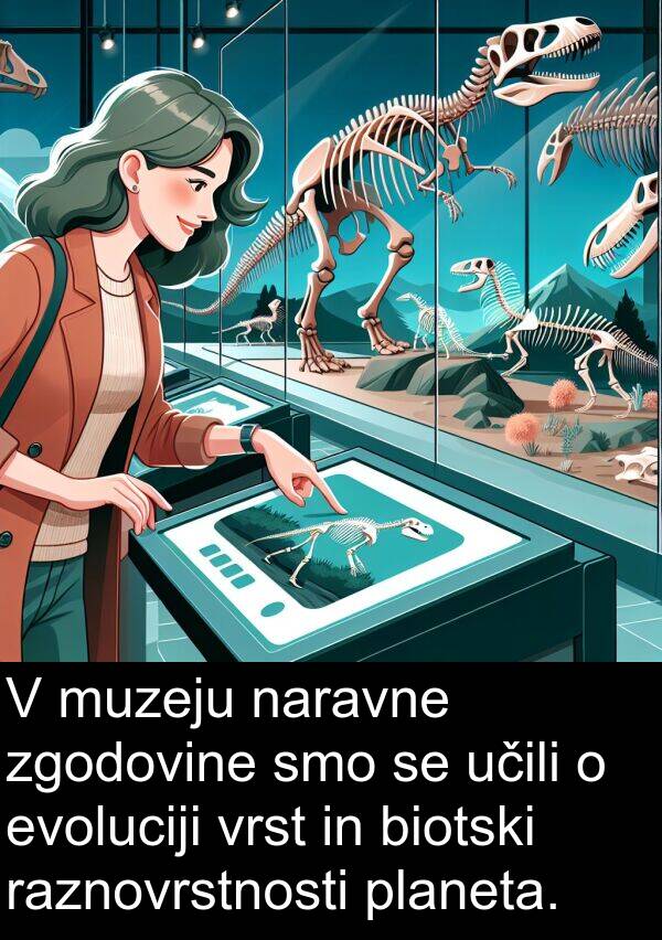 planeta: V muzeju naravne zgodovine smo se učili o evoluciji vrst in biotski raznovrstnosti planeta.