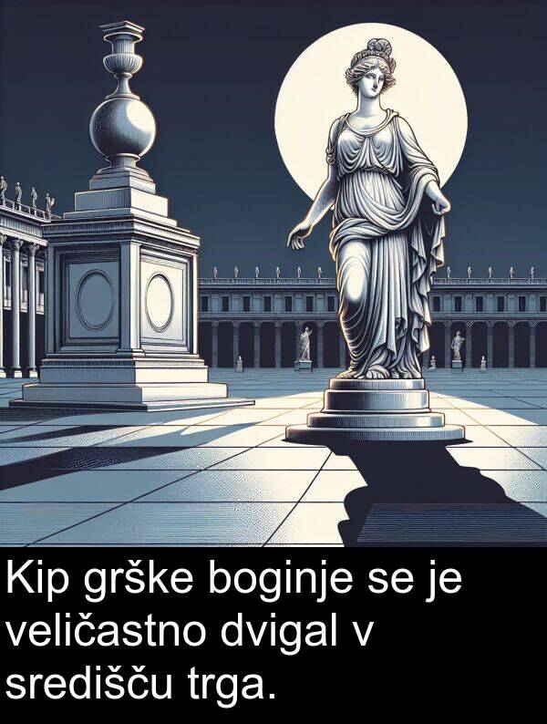 boginje: Kip grške boginje se je veličastno dvigal v središču trga.