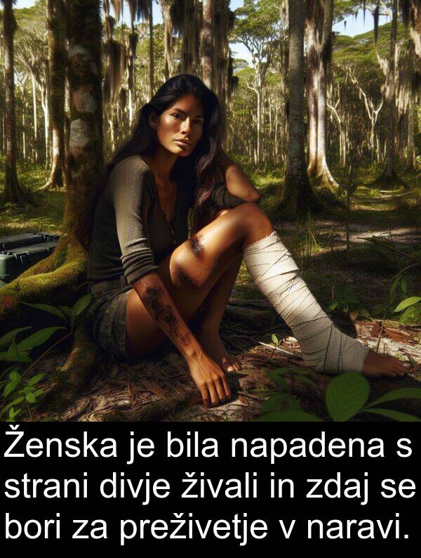 naravi: Ženska je bila napadena s strani divje živali in zdaj se bori za preživetje v naravi.