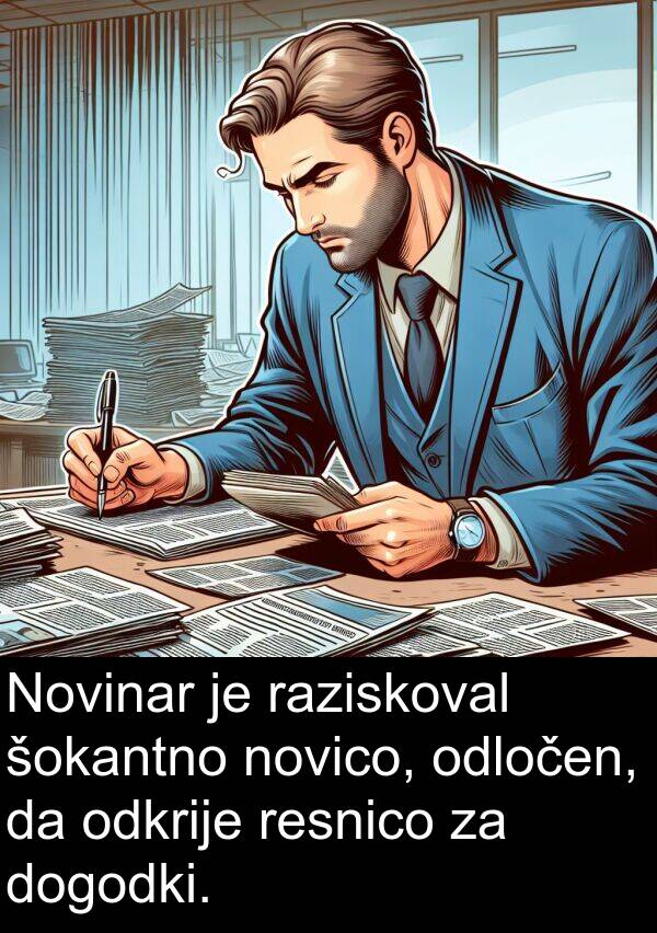 šokantno: Novinar je raziskoval šokantno novico, odločen, da odkrije resnico za dogodki.