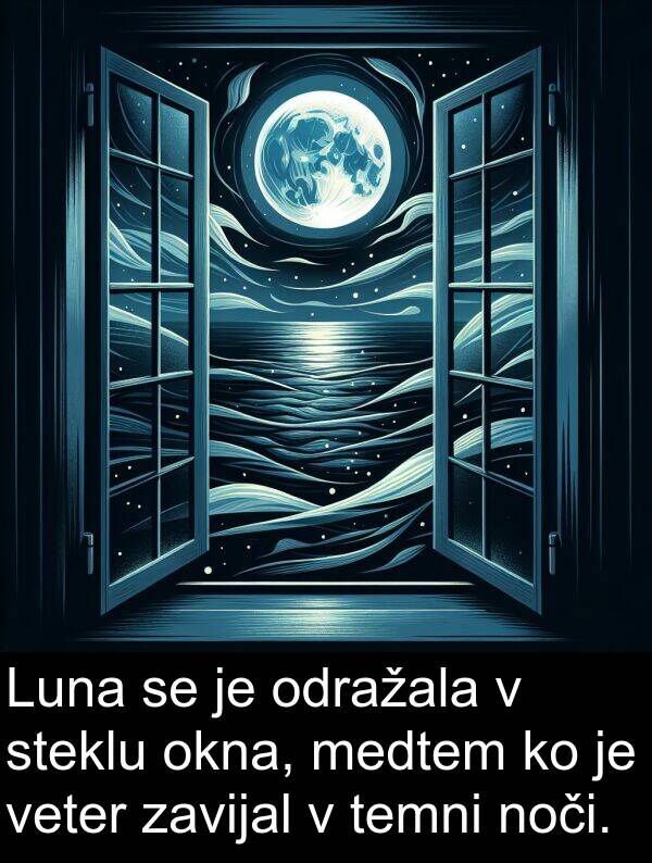 steklu: Luna se je odražala v steklu okna, medtem ko je veter zavijal v temni noči.