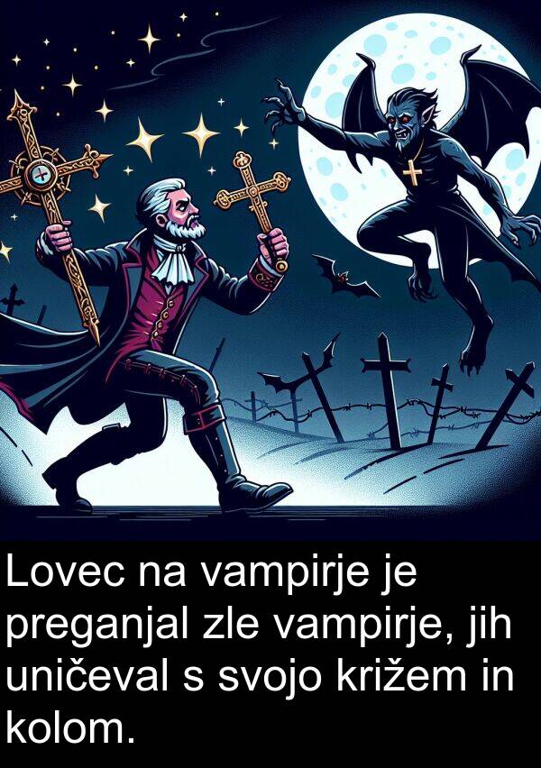 vampirje: Lovec na vampirje je preganjal zle vampirje, jih uničeval s svojo križem in kolom.