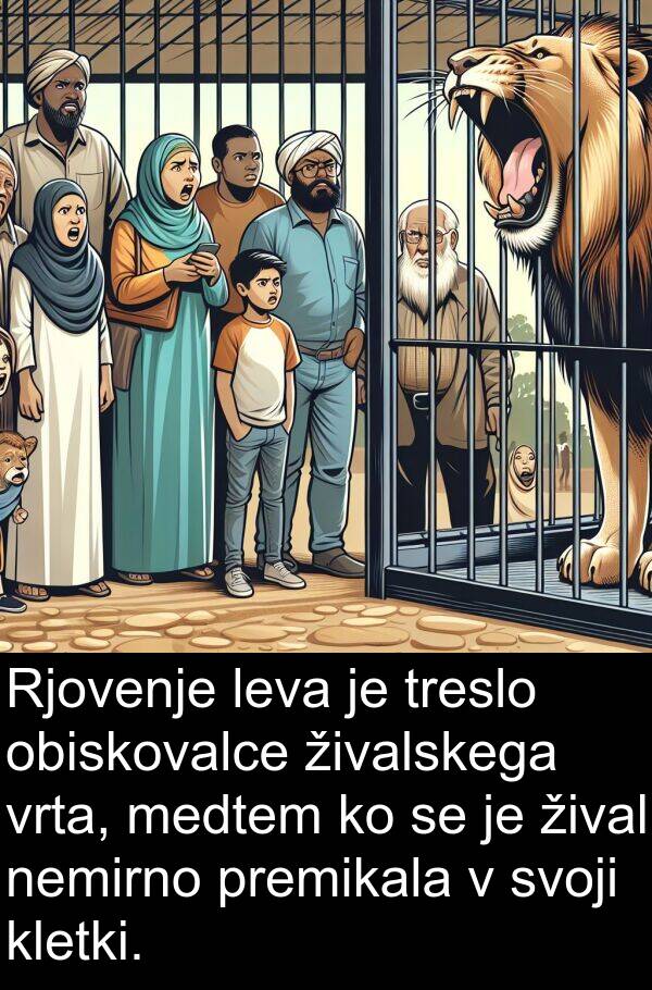 živalskega: Rjovenje leva je treslo obiskovalce živalskega vrta, medtem ko se je žival nemirno premikala v svoji kletki.