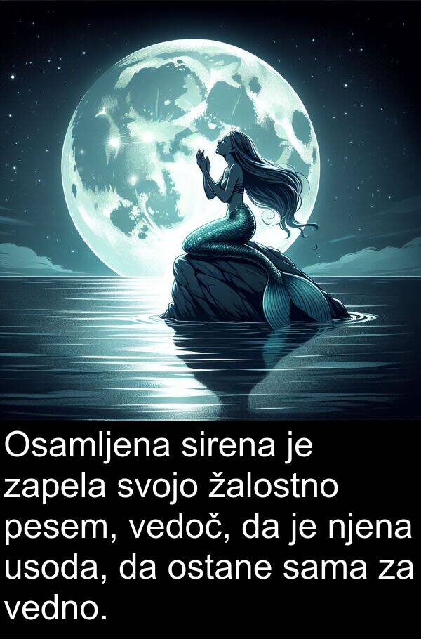 sama: Osamljena sirena je zapela svojo žalostno pesem, vedoč, da je njena usoda, da ostane sama za vedno.