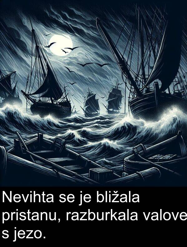 jezo: Nevihta se je bližala pristanu, razburkala valove s jezo.