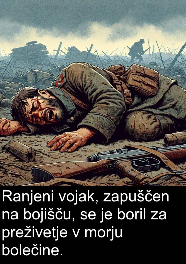 boril: Ranjeni vojak, zapuščen na bojišču, se je boril za preživetje v morju bolečine.