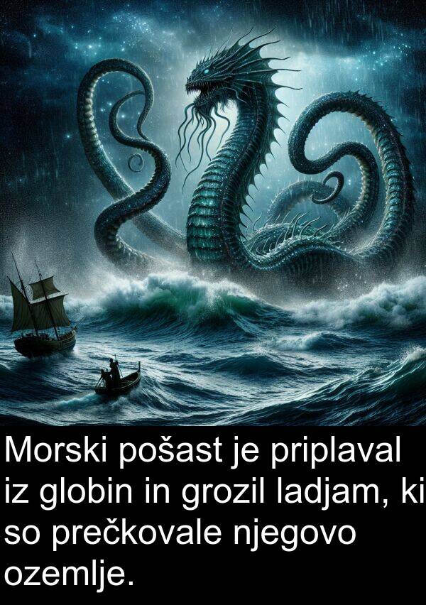 ladjam: Morski pošast je priplaval iz globin in grozil ladjam, ki so prečkovale njegovo ozemlje.