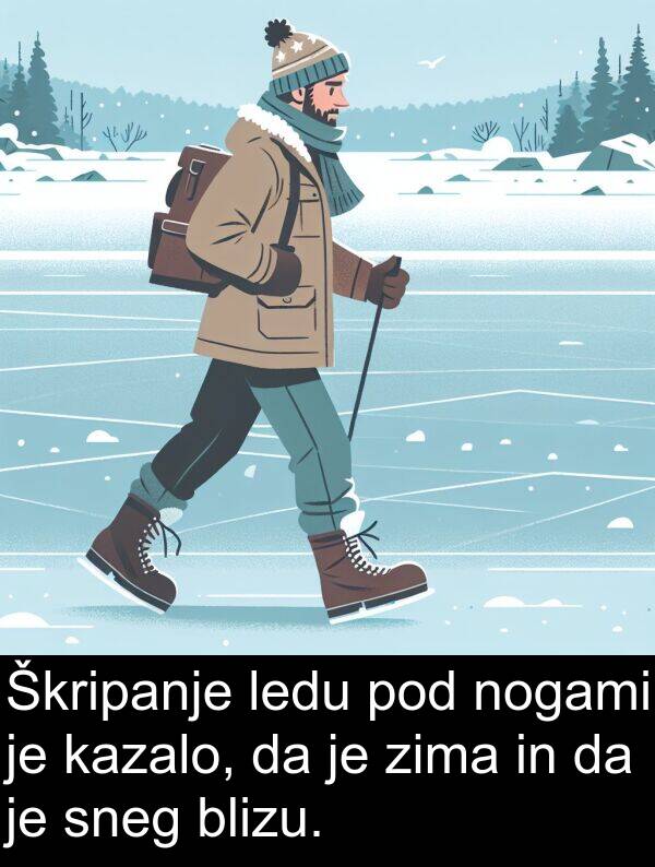 sneg: Škripanje ledu pod nogami je kazalo, da je zima in da je sneg blizu.