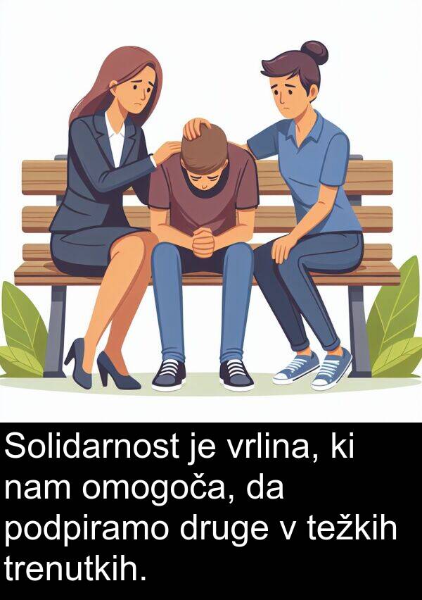 nam: Solidarnost je vrlina, ki nam omogoča, da podpiramo druge v težkih trenutkih.