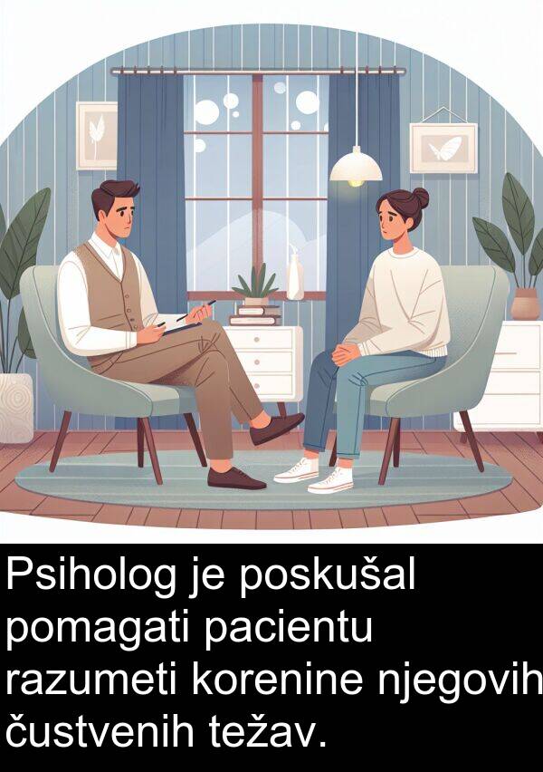 pacientu: Psiholog je poskušal pomagati pacientu razumeti korenine njegovih čustvenih težav.