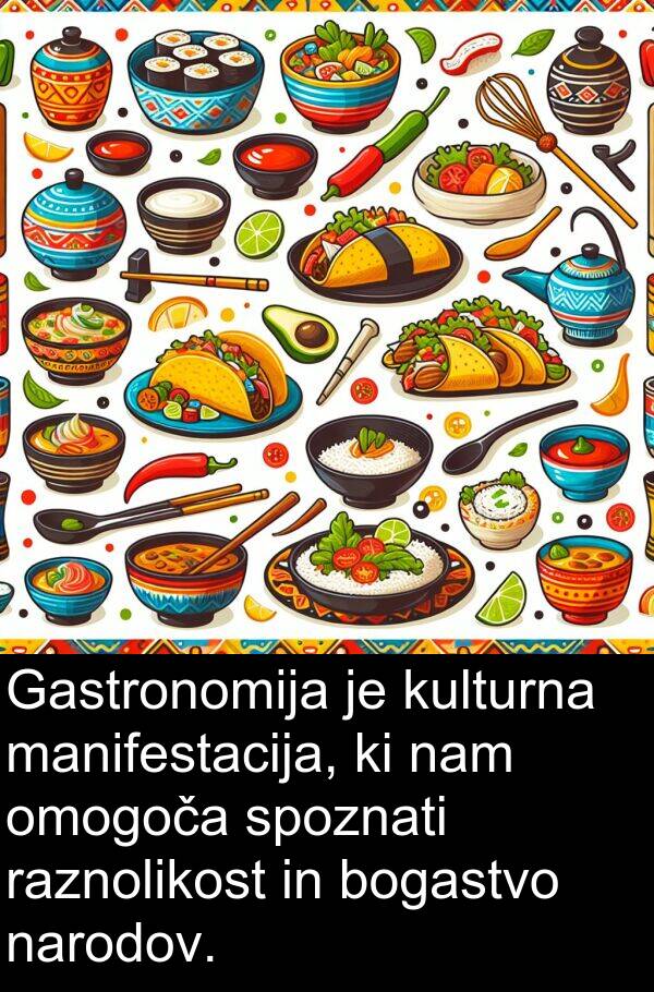 kulturna: Gastronomija je kulturna manifestacija, ki nam omogoča spoznati raznolikost in bogastvo narodov.