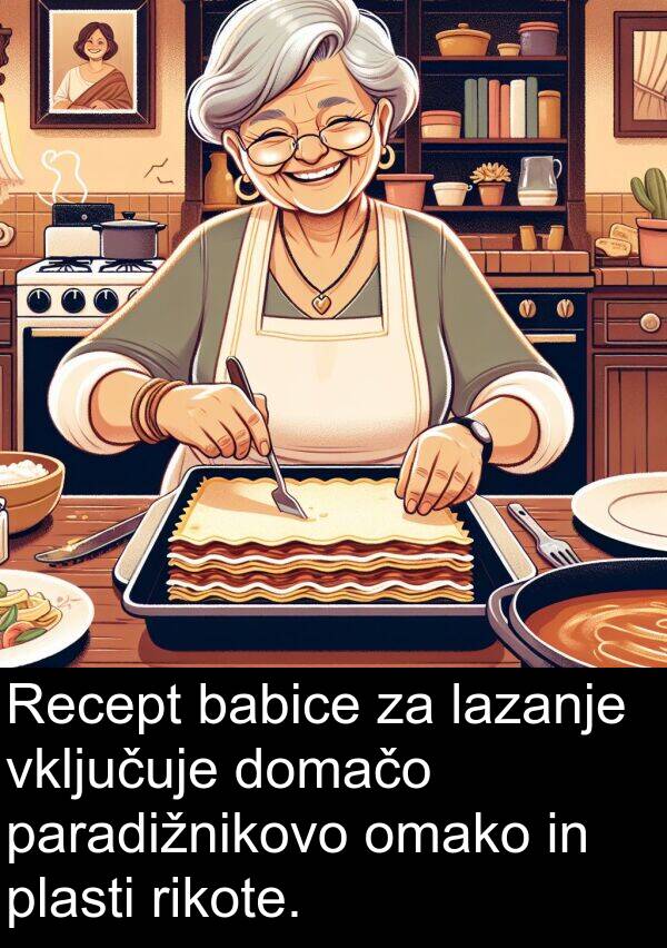 babice: Recept babice za lazanje vključuje domačo paradižnikovo omako in plasti rikote.