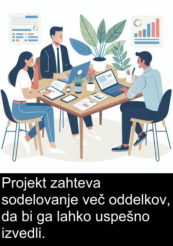 več: Projekt zahteva sodelovanje več oddelkov, da bi ga lahko uspešno izvedli.