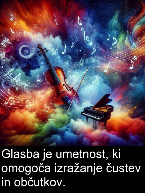 občutkov: Glasba je umetnost, ki omogoča izražanje čustev in občutkov.