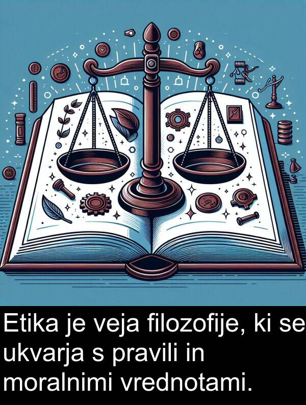 filozofije: Etika je veja filozofije, ki se ukvarja s pravili in moralnimi vrednotami.