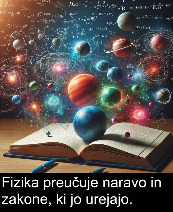 naravo: Fizika preučuje naravo in zakone, ki jo urejajo.