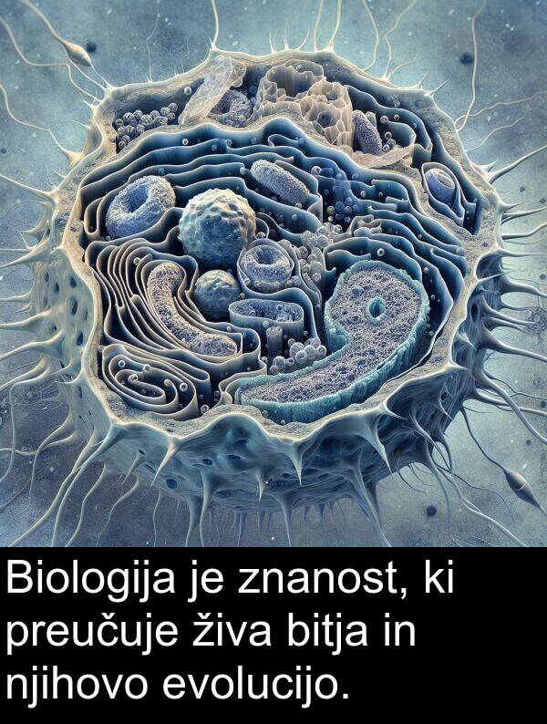 živa: Biologija je znanost, ki preučuje živa bitja in njihovo evolucijo.