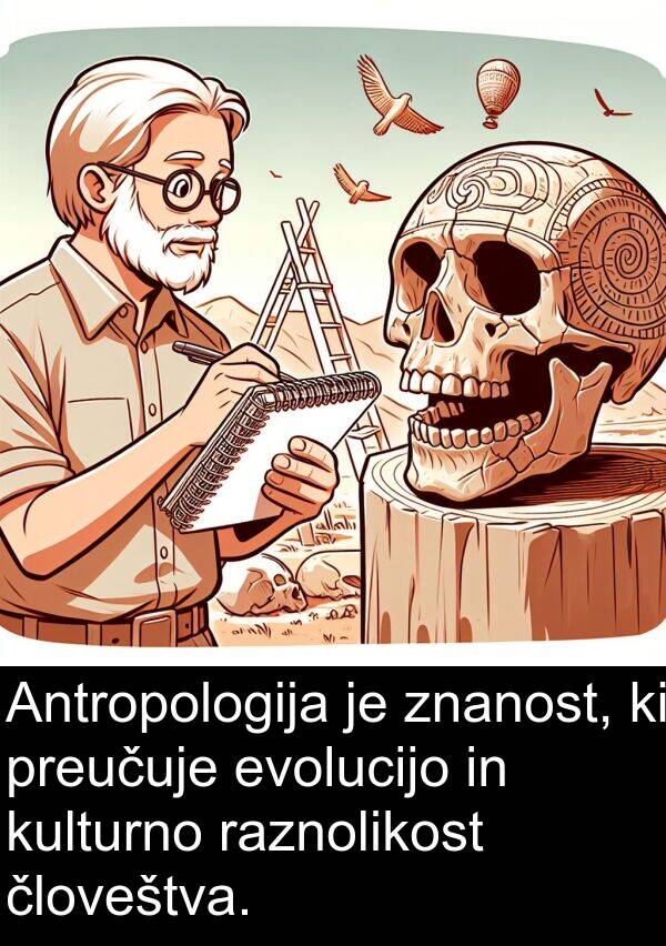 raznolikost: Antropologija je znanost, ki preučuje evolucijo in kulturno raznolikost človeštva.