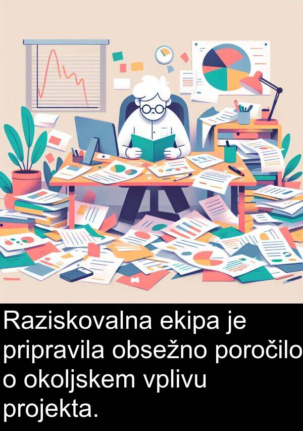 ekipa: Raziskovalna ekipa je pripravila obsežno poročilo o okoljskem vplivu projekta.
