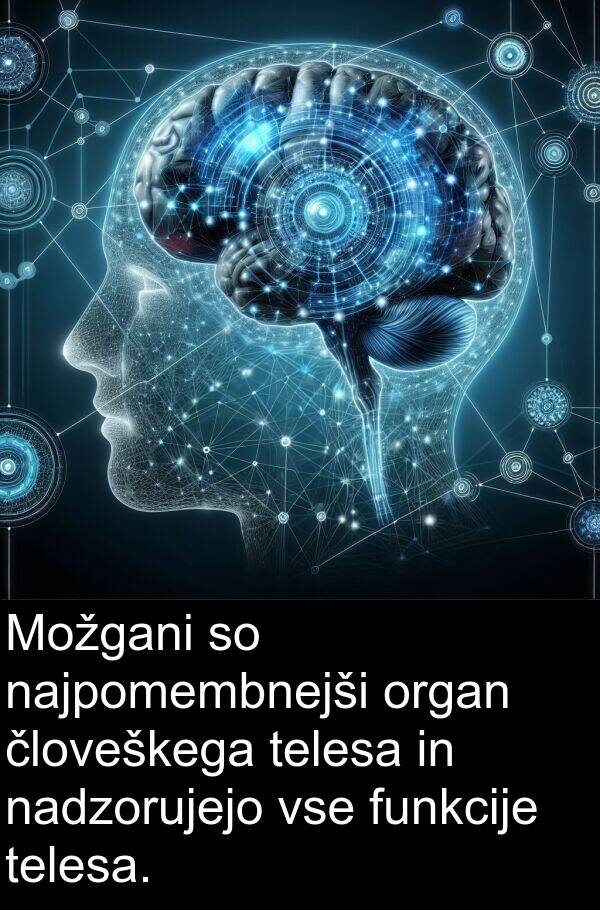 nadzorujejo: Možgani so najpomembnejši organ človeškega telesa in nadzorujejo vse funkcije telesa.