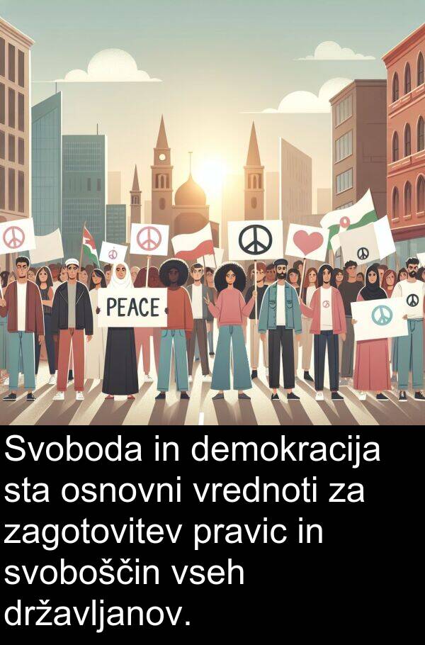 zagotovitev: Svoboda in demokracija sta osnovni vrednoti za zagotovitev pravic in svoboščin vseh državljanov.