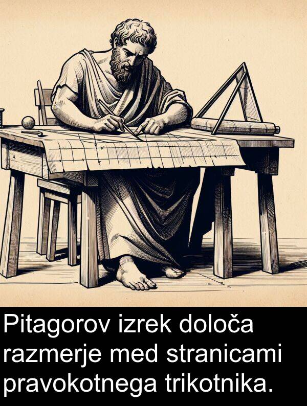 stranicami: Pitagorov izrek določa razmerje med stranicami pravokotnega trikotnika.