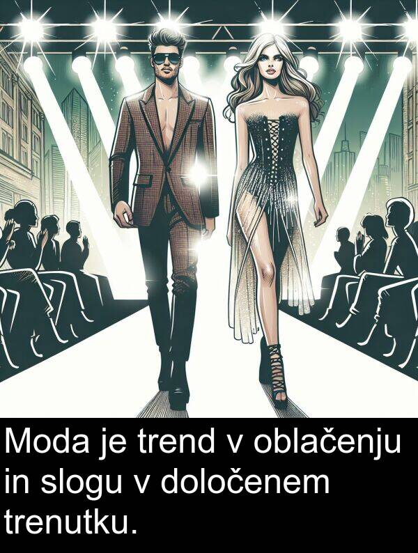 oblačenju: Moda je trend v oblačenju in slogu v določenem trenutku.