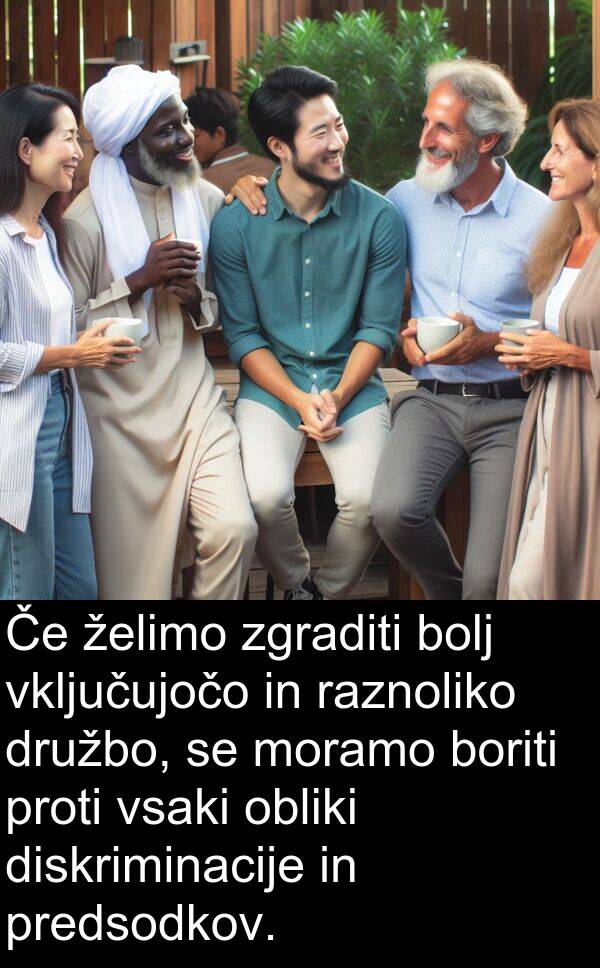 želimo: Če želimo zgraditi bolj vključujočo in raznoliko družbo, se moramo boriti proti vsaki obliki diskriminacije in predsodkov.