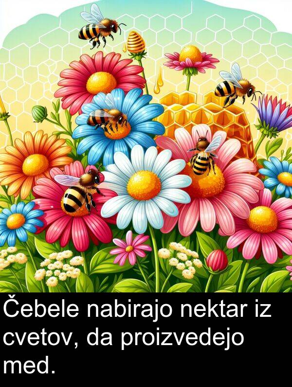 nektar: Čebele nabirajo nektar iz cvetov, da proizvedejo med.