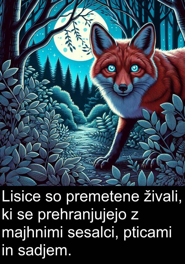 majhnimi: Lisice so premetene živali, ki se prehranjujejo z majhnimi sesalci, pticami in sadjem.
