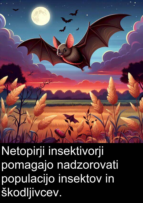škodljivcev: Netopirji insektivorji pomagajo nadzorovati populacijo insektov in škodljivcev.