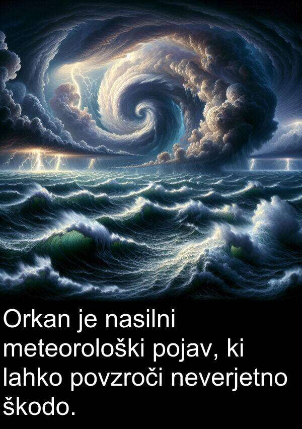 meteorološki: Orkan je nasilni meteorološki pojav, ki lahko povzroči neverjetno škodo.