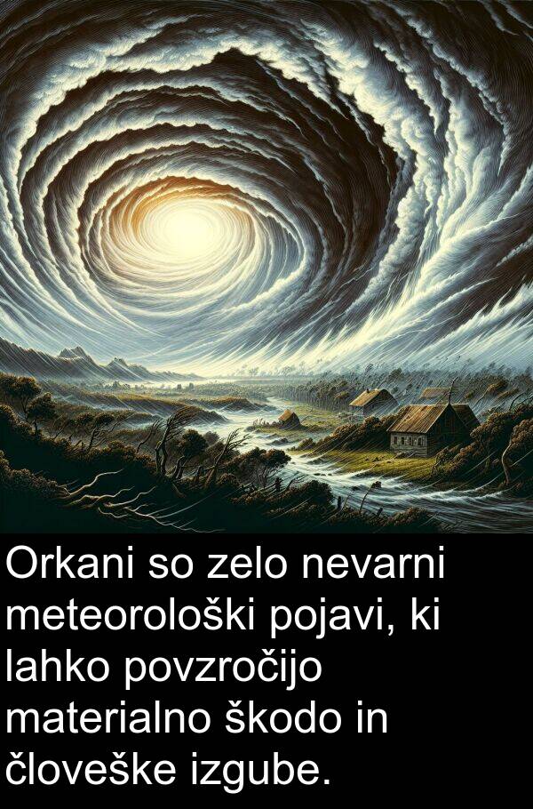 nevarni: Orkani so zelo nevarni meteorološki pojavi, ki lahko povzročijo materialno škodo in človeške izgube.