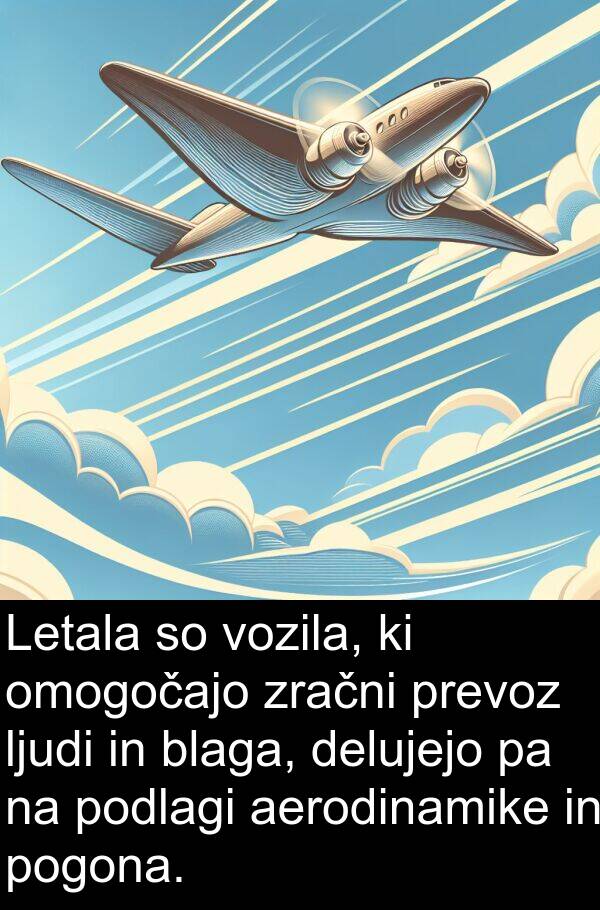 aerodinamike: Letala so vozila, ki omogočajo zračni prevoz ljudi in blaga, delujejo pa na podlagi aerodinamike in pogona.