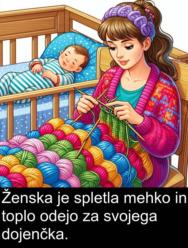 spletla: Ženska je spletla mehko in toplo odejo za svojega dojenčka.