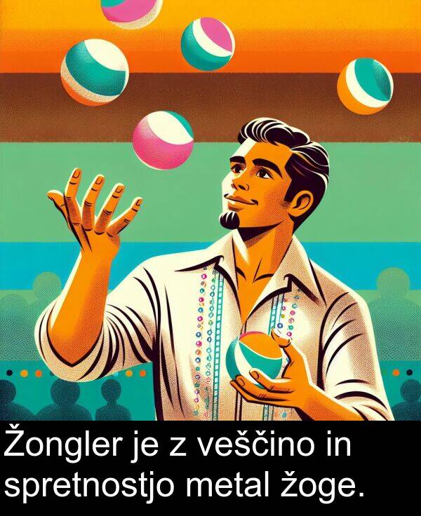 žoge: Žongler je z veščino in spretnostjo metal žoge.