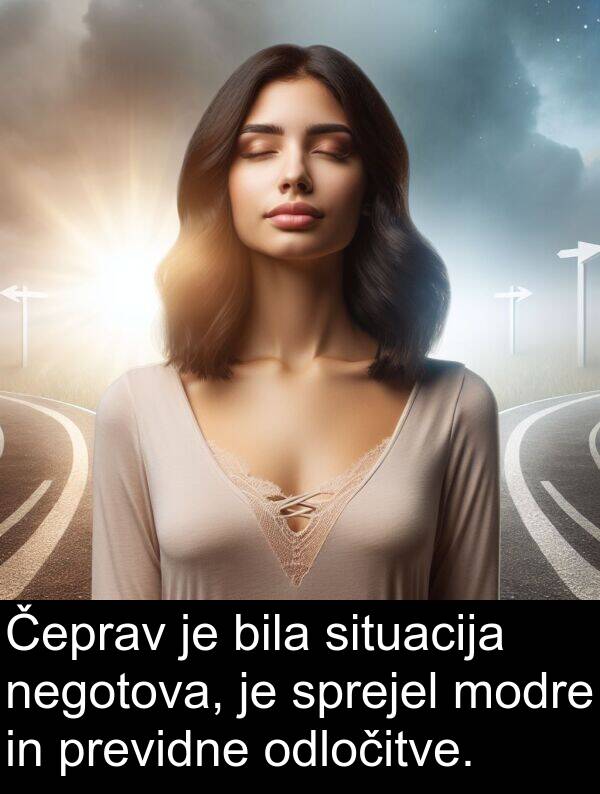 sprejel: Čeprav je bila situacija negotova, je sprejel modre in previdne odločitve.