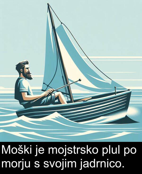 mojstrsko: Moški je mojstrsko plul po morju s svojim jadrnico.