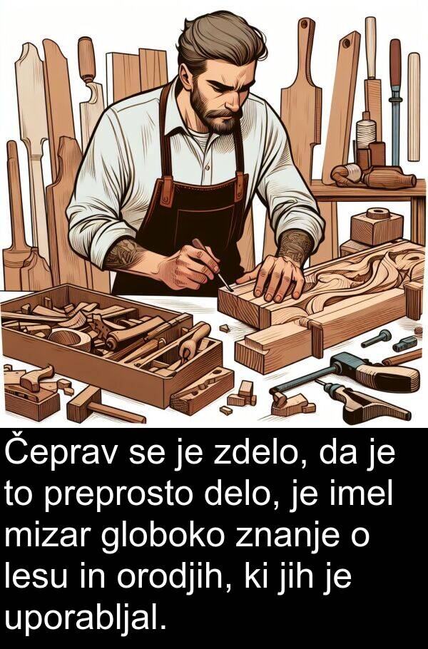 globoko: Čeprav se je zdelo, da je to preprosto delo, je imel mizar globoko znanje o lesu in orodjih, ki jih je uporabljal.