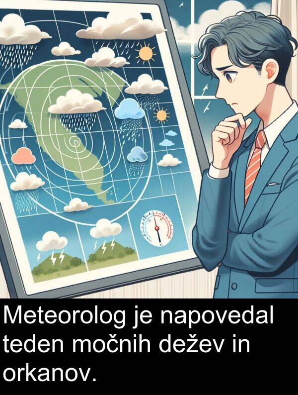 močnih: Meteorolog je napovedal teden močnih dežev in orkanov.