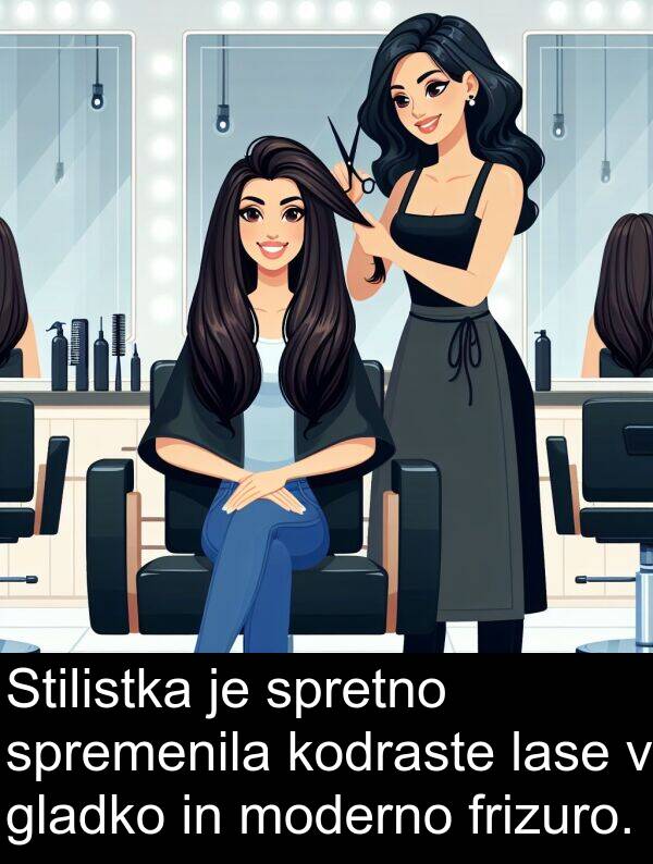 gladko: Stilistka je spretno spremenila kodraste lase v gladko in moderno frizuro.