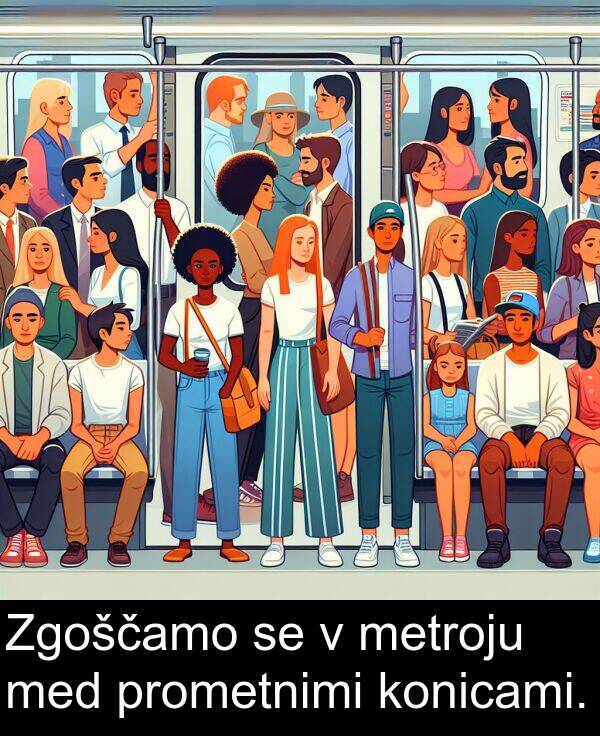 metroju: Zgoščamo se v metroju med prometnimi konicami.