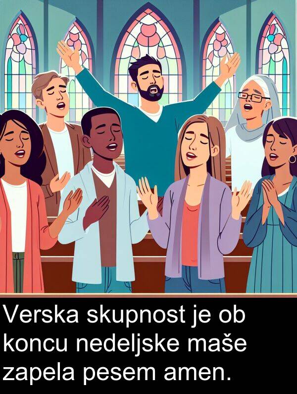 amen: Verska skupnost je ob koncu nedeljske maše zapela pesem amen.