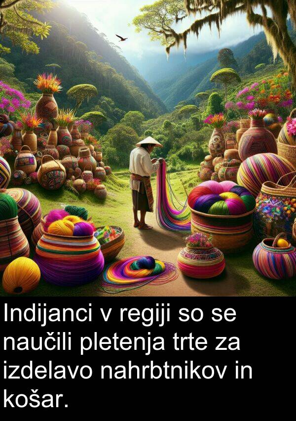 košar: Indijanci v regiji so se naučili pletenja trte za izdelavo nahrbtnikov in košar.