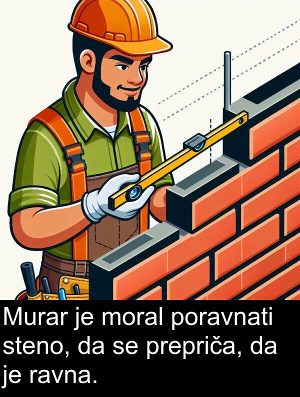ravna: Murar je moral poravnati steno, da se prepriča, da je ravna.
