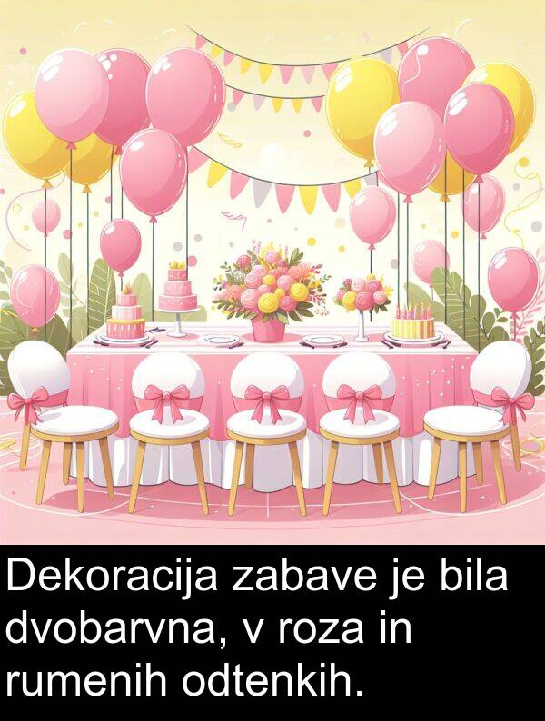 zabave: Dekoracija zabave je bila dvobarvna, v roza in rumenih odtenkih.