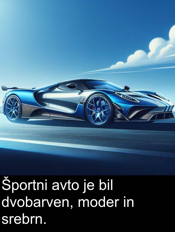 bil: Športni avto je bil dvobarven, moder in srebrn.
