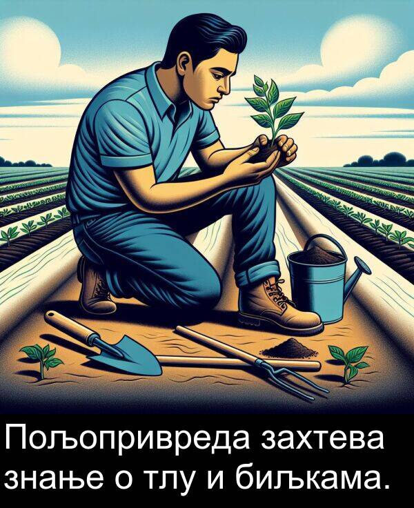 знање: Пољопривреда захтева знање о тлу и биљкама.