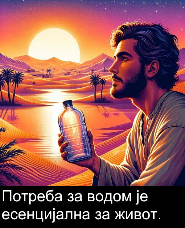 водом: Потреба за водом је есенцијална за живот.