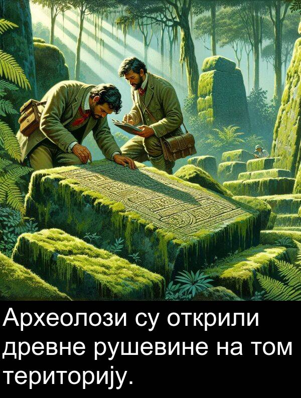открили: Археолози су открили древне рушевине на том територију.